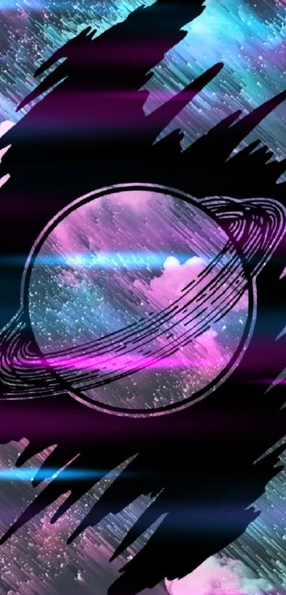 Abstract galaxy wallpaper with planet, pink, purple, and blue hues.