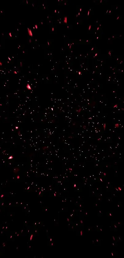 Mobile wallpaper with red speckled galaxy on black background.