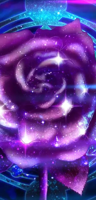 Galaxy rose in purple with a mystical blue background.