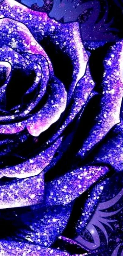 Purple galaxy rose with stardust pattern on wallpaper.