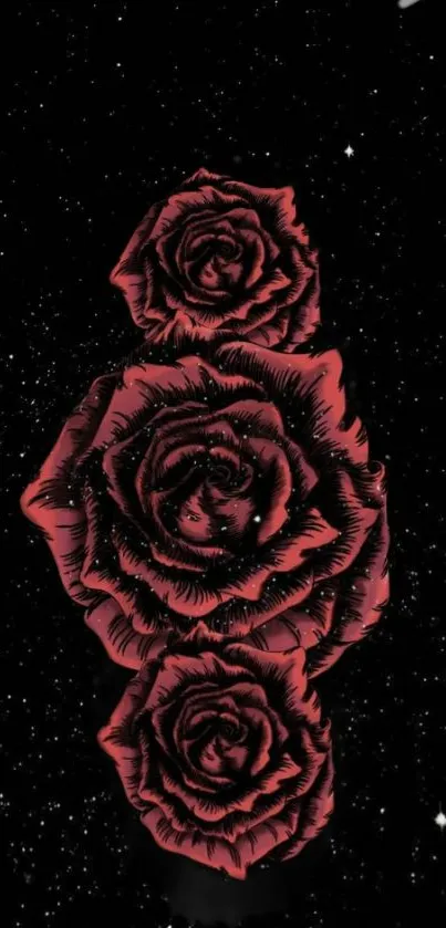 Red roses against a starry black galaxy background.