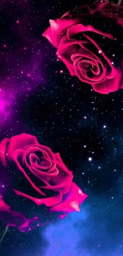 Galaxy roses against a cosmic purple background.