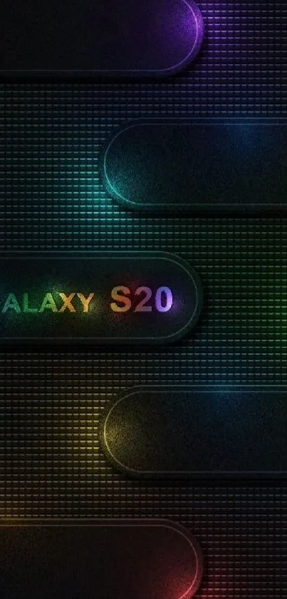 Colorful Samsung Galaxy S20 wallpaper with neon lights.