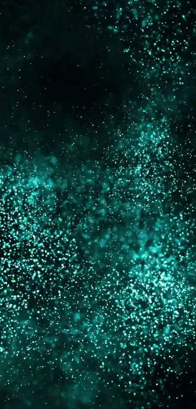 Teal sparkles on a dark galaxy-themed wallpaper.