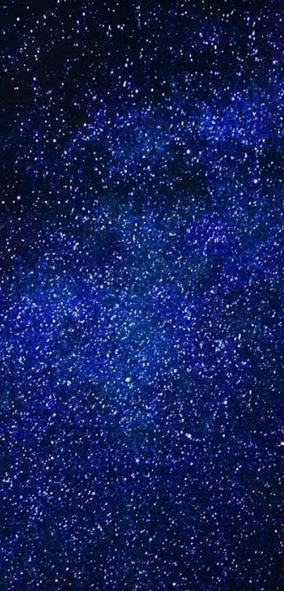 Starry galaxy night wallpaper with deep blue hues and cosmic design.