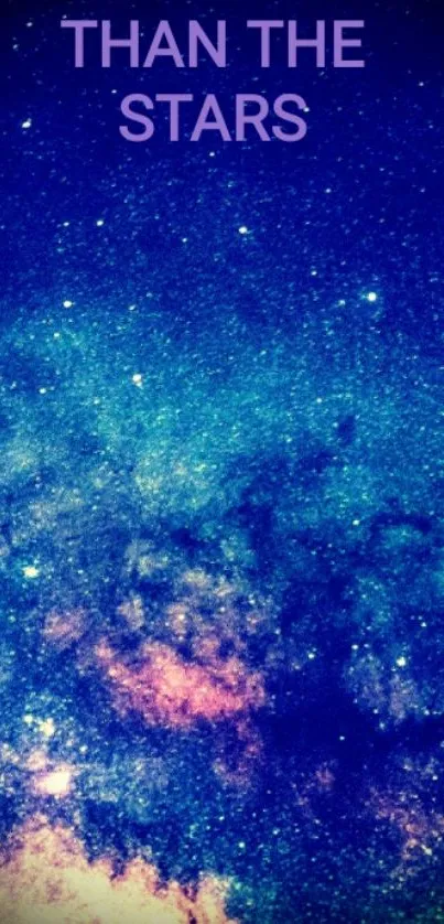 Galaxy wallpaper with stars and inspirational text.