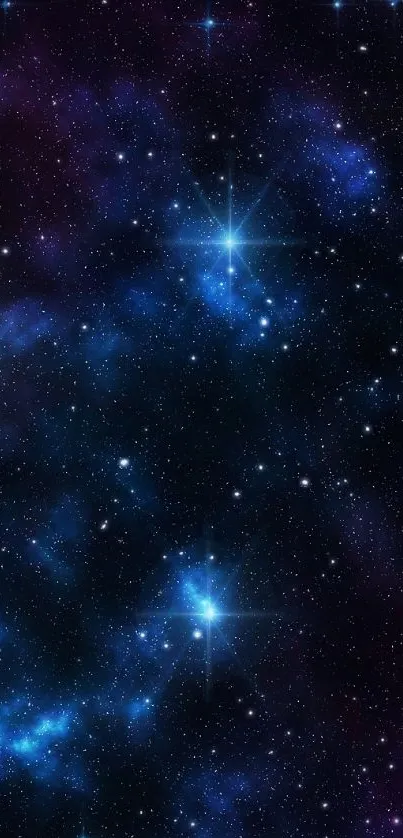 Galactic starscape wallpaper with twinkling stars and deep blue hues.