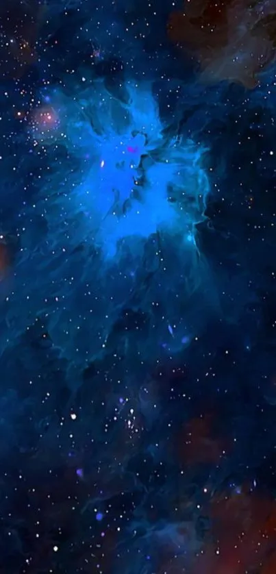 Vibrant blue nebula mobile wallpaper with cosmic starry background.