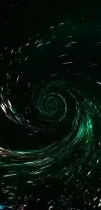 Galaxy swirl wallpaper with dark green and black colors.