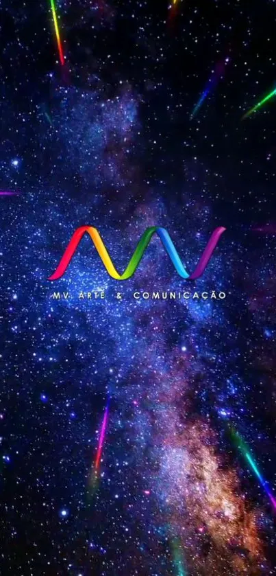 Colorful galaxy wallpaper with a starry, deep blue cosmic background design.