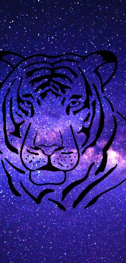 Tiger illustration on galaxy background mobile wallpaper.