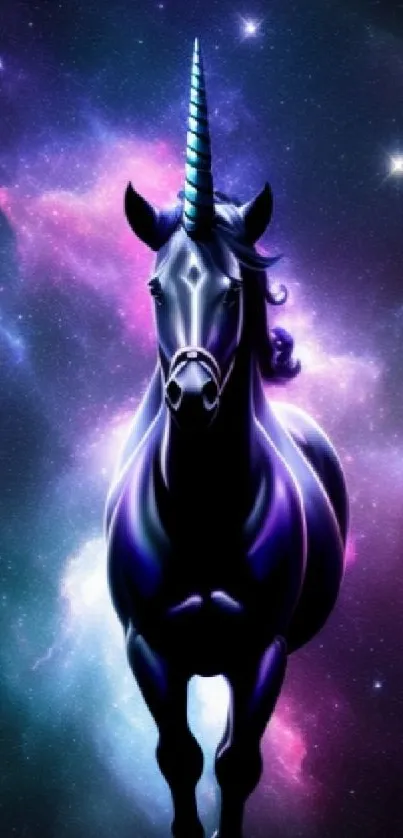 Majestic unicorn in a vibrant galaxy background.