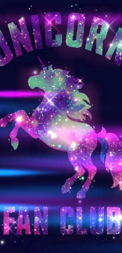 Galaxy-themed unicorn wallpaper with vibrant colors and sparkling stars.