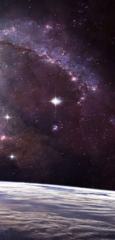 A breathtaking view of a galaxy with stars and cosmic clouds, perfect for mobile screens.