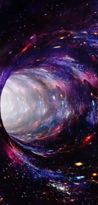 A stunning galaxy vortex with vibrant purple and blue hues, perfect as a mobile wallpaper.