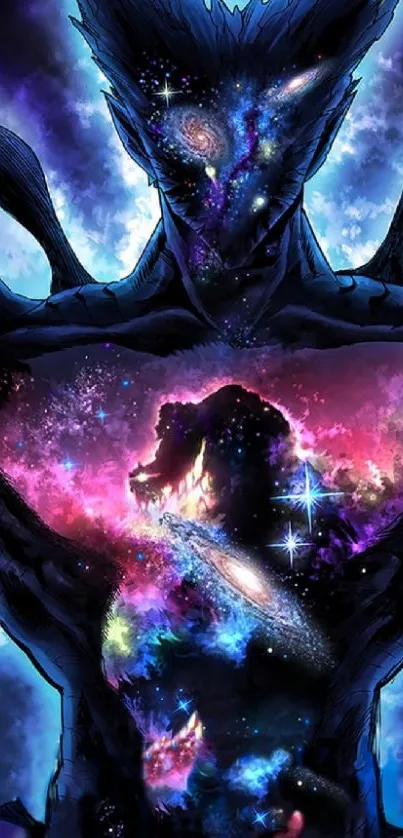 Anime cosmic warrior with galaxy colors.
