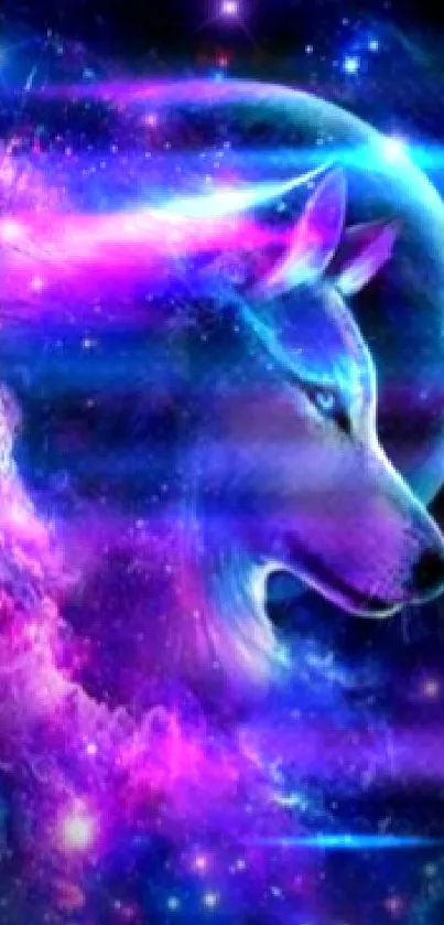 Cosmic galaxy wolf in vibrant colors.