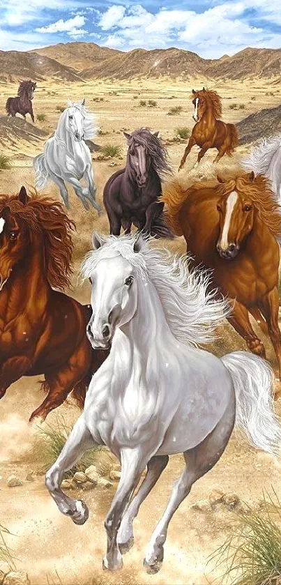 Dynamic desert horses galloping mobile wallpaper.
