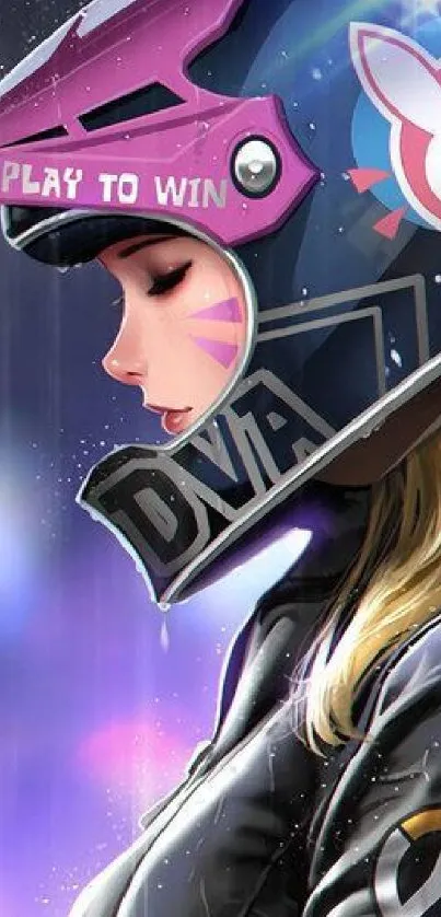 Profile of a character in a colorful helmet with game symbols.