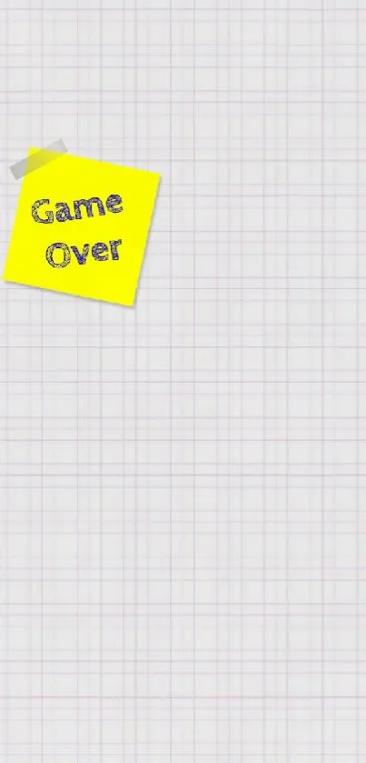 Game Over sticky note on white grid wallpaper.