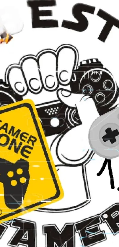 Gaming-themed wallpaper with controllers and Gamer Zone sign.