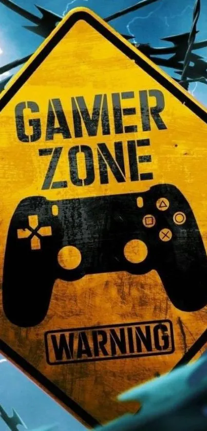 Gamer Zone wallpaper with a warning sign and game controller design.