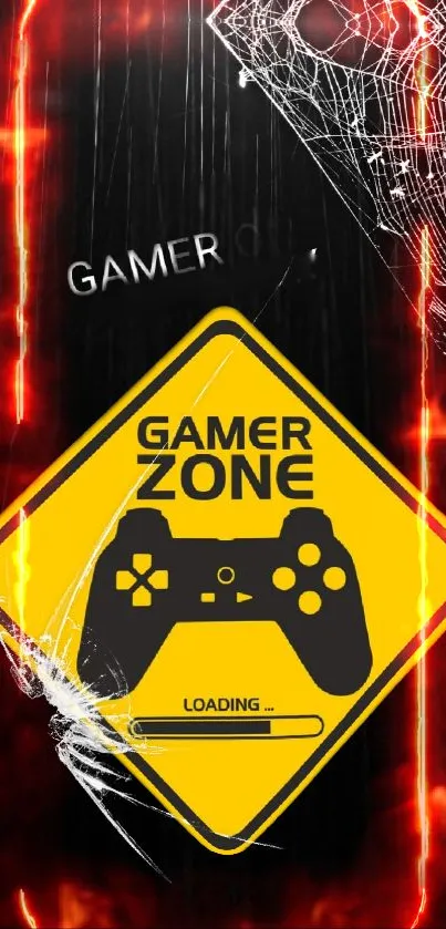 Gamer Zone mobile wallpaper with yellow caution sign and game controller.