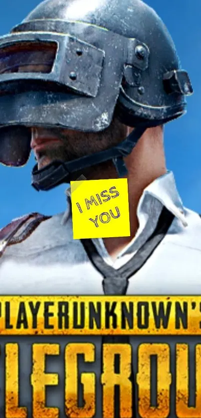 PlayerUnknown's character with 'I Miss You' text on vibrant gaming wallpaper.