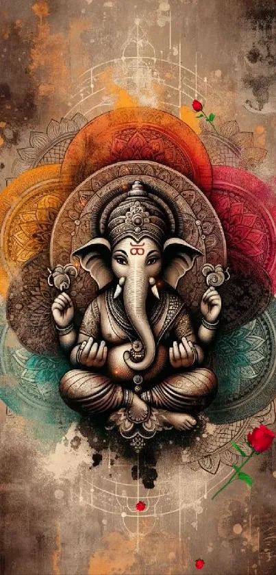 Vibrant Ganesh artwork with intricate patterns and colorful accents.