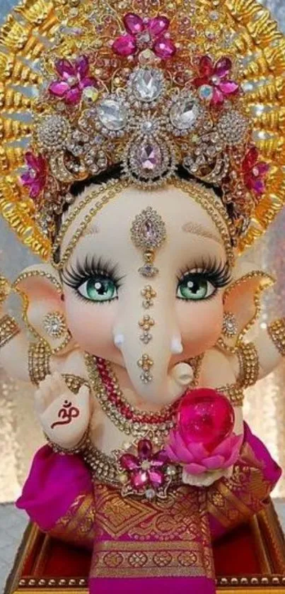 Ganesh figurine with gold accents and vibrant colors in a mobile wallpaper.