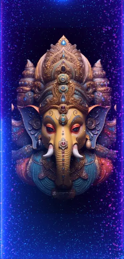 Ganesha cosmic art with vibrant colors on a mystical mobile wallpaper.