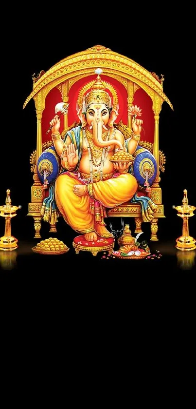 Ganesha deity on black mobile wallpaper.