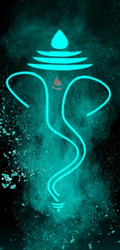 Ganesha neon art on emerald mist background with vibrant colors.