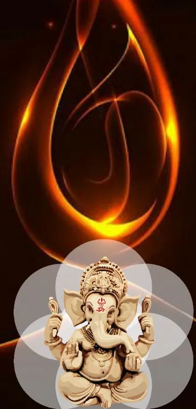 Ganesh statue with fiery background, glowing art wallpaper.