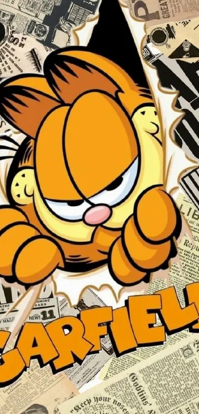 Playful Garfield comic wallpaper with vintage newspaper art.