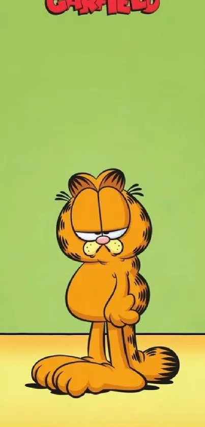 Garfield cartoon on light green background with logo.