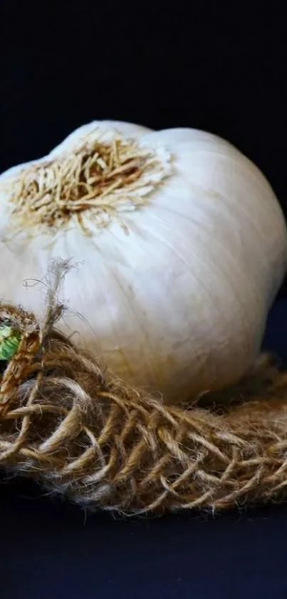 Close-up of fresh garlic on a rustic, dark textured background.