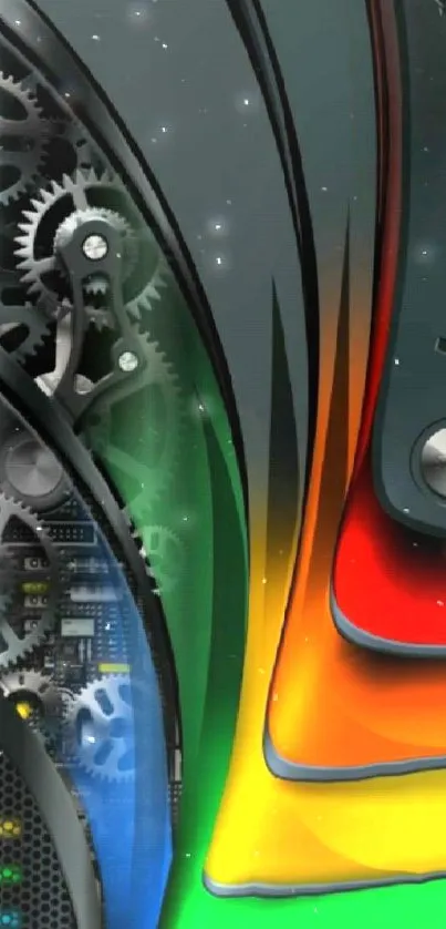 Abstract gears and colorful gradient mobile wallpaper.