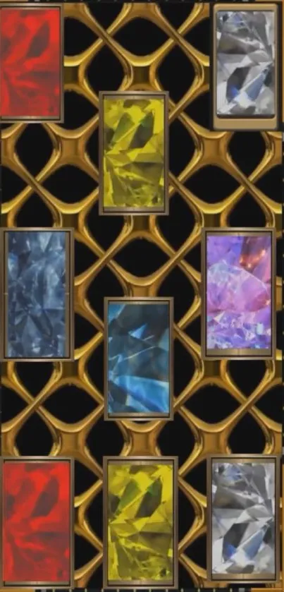 Luxurious gem-encrusted mobile wallpaper with gold and vibrant crystals.