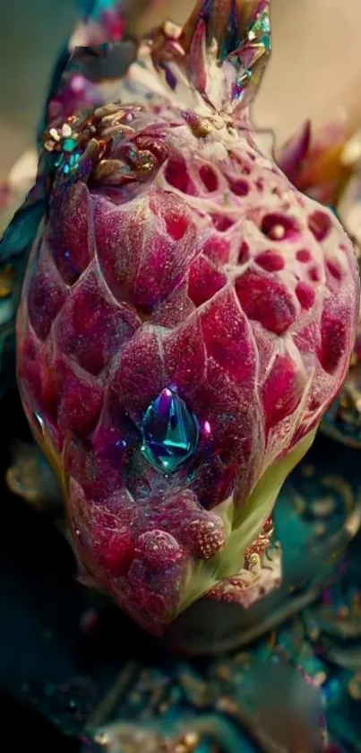 Colorful fantasy fruit with gemstone details.