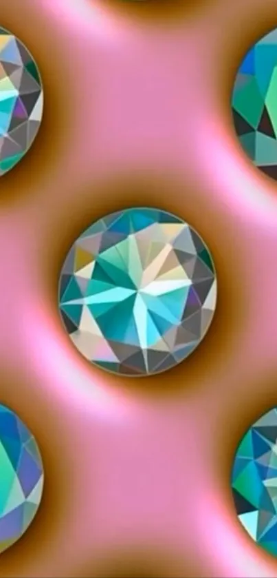 Colorful gemstones on a pink background mobile wallpaper.