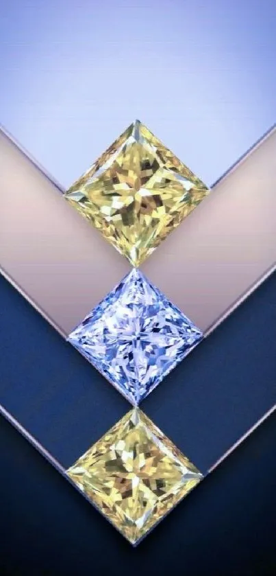 Geometric design with three shining gemstones on a mobile wallpaper.