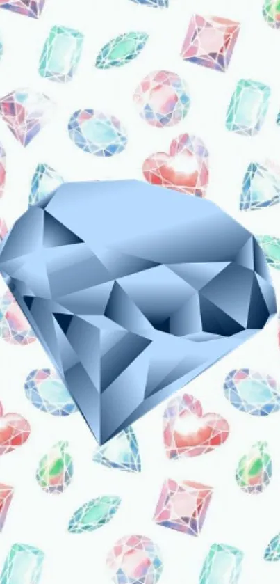 Blue diamond with colorful gemstones wallpaper.