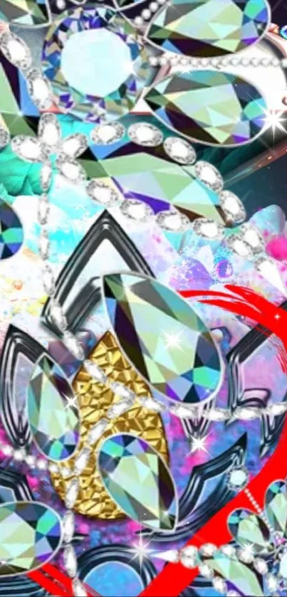 Colorful gemstone treasure chest mobile wallpaper.