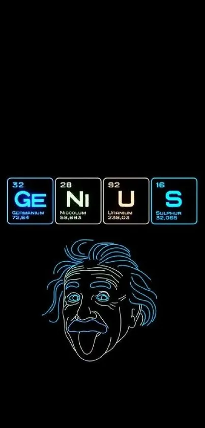 Genius elements wallpaper with Einstein outline on black background.