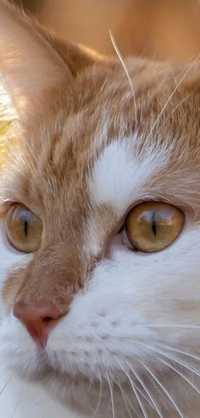 Close-up of a gentle brown cat with golden eyes in soft lighting.