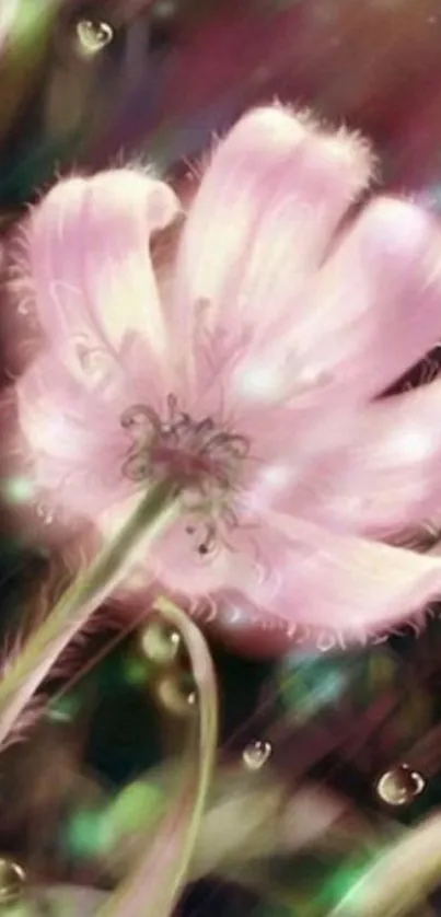 Delicate pink flower with soft petals on a dreamy background.