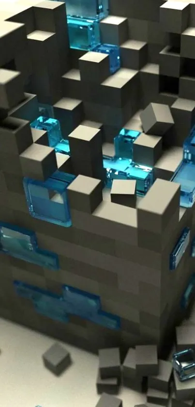 3D geometric blocks with blue highlights.