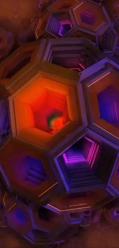 Vibrant geometric abstract art wallpaper with vivid colors in hexagonal shapes.