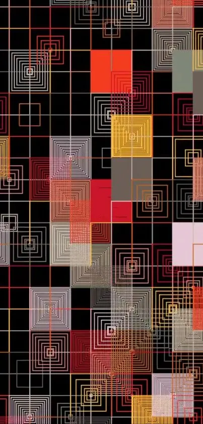 Abstract geometric wallpaper with vibrant colors and patterns.